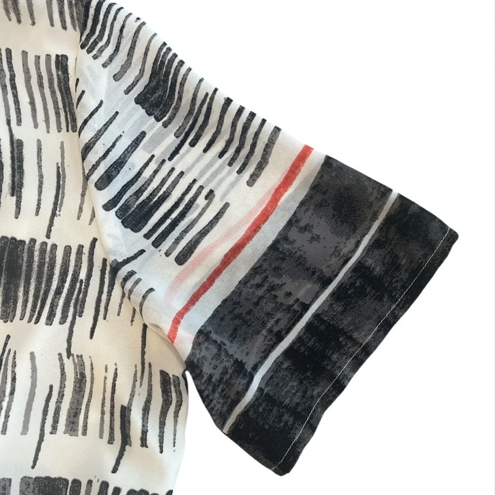 LOFT Size 6 Geometric Gray and White Midi Sheath